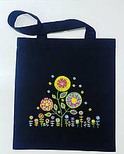 Еко сумка патріотична (еко торба) шопер з вишивкою Сонячні квіти чорна