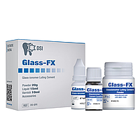 Імплант Glass-FX Cement, Набір: 20 г порошку + 15 мл рідини + 10 мл лаку + аксесуари для змішування