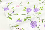Бязь "Кур'яні фіолетові троянди" на білому тлі № Е-3121, фото 2