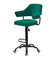 Барное кресло Jeff BAR BK-Office велюр зеленый В-1003 на черной крестовине с колесами, регулировка высоты