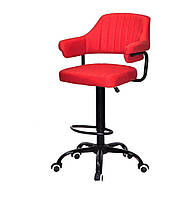 Барное кресло Jeff BAR BK-Office экокожа цвет красный 1007 на черной крестовине с колесами, регулировка высоты