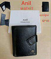 Кошелек мужской кожаный Anil 12×10см на магнитном замке, на 11 карточек