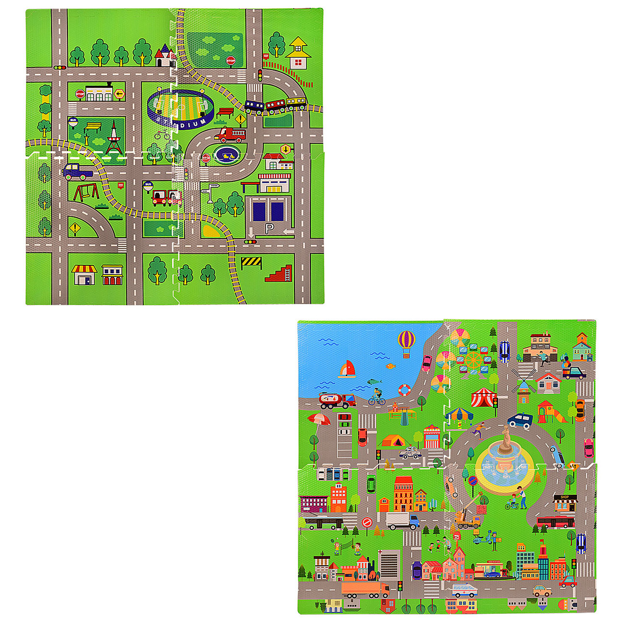 Коврик пазл EVA1656 (10шт) дорога, 2 вида, 4 детали, р-р упаковки - 61*61*4 см, р-р игрушки 120*120*1 см - фото 1 - id-p1920965470