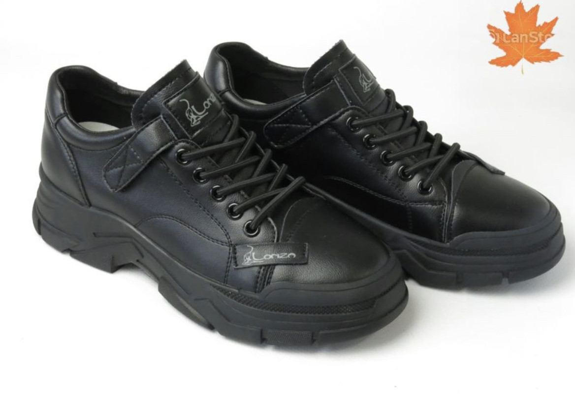 Жіночі шкіряні чорні кросівки Лонза 01е-8651