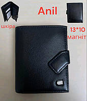Кожаный кошелек мужской Anil 13х10см, портмоне на магнитной застежке
