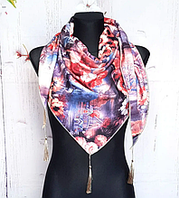 Тепла флісова косинка Блез квіти 160*75 см блактний/пудра 2312