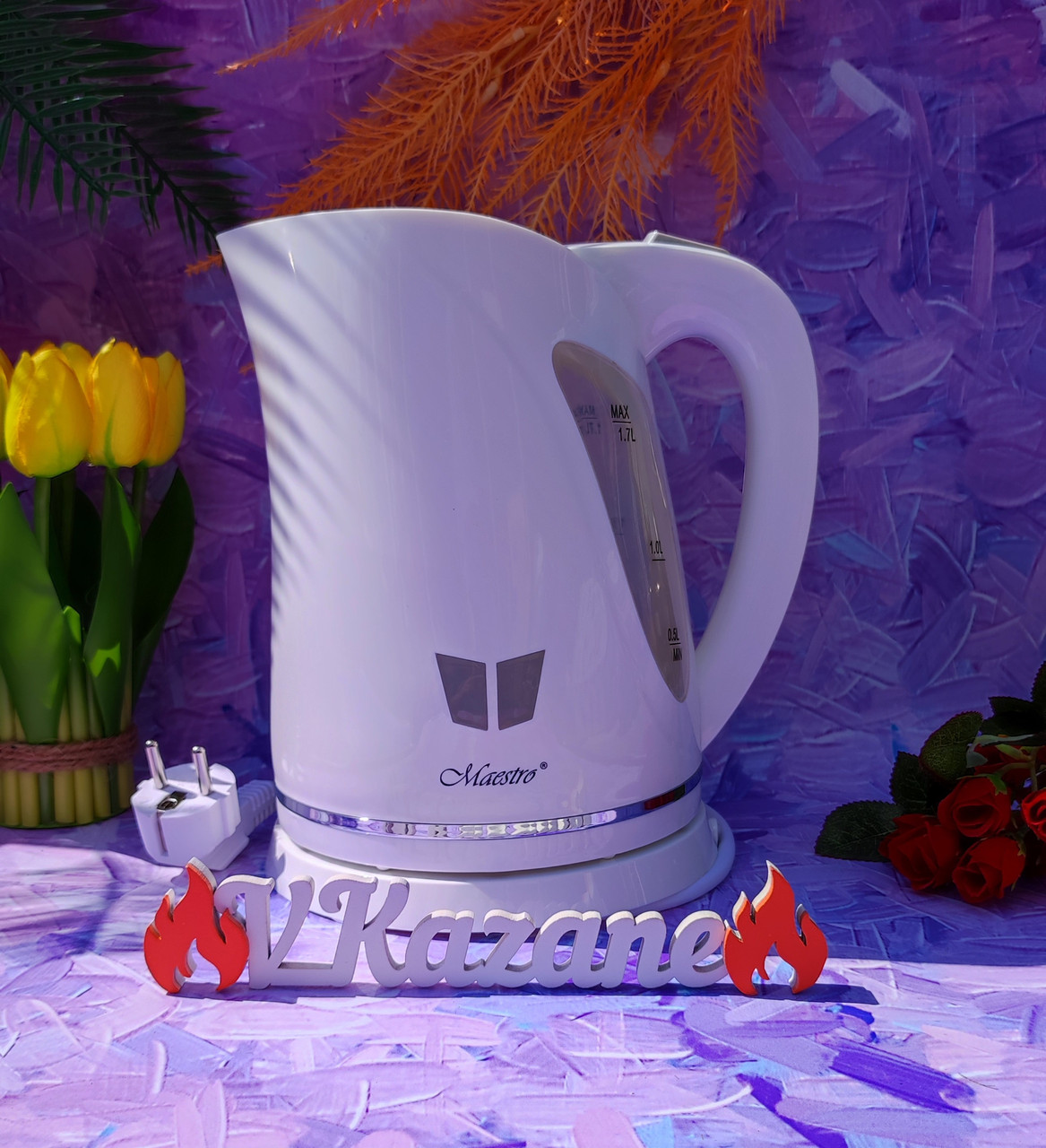 Електричний чайник 1.7 л дисковий Maestro MR-038-WHITE Електрочайник 2000 Вт для дому, офісу, дачі, фото 1