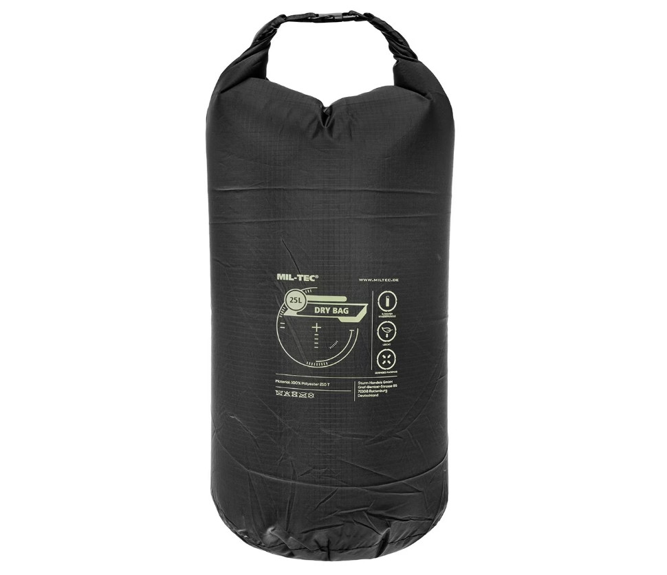 Транспортувальний мішок-сумка водонепроникна Mil-Tec Drybag 25 л Black 13878202, фото 1
