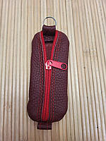 Кожаный футляр для ключей 12×5 см на молнии, ключница из натуральной кожи Бордовый