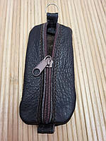 Кожаный футляр для ключей 12×5 см на молнии, ключница из натуральной кожи Темний шоколад