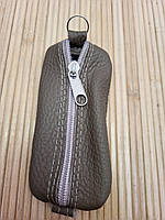 Кожаный футляр для ключей 12×5 см на молнии, ключница из натуральной кожи Бежевый
