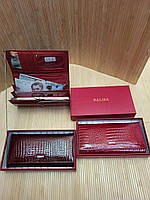 Лаковый красный женский кошелек из натуральной кожи BALISA 18×9см, женское портмоне на кнопке
