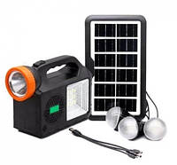 Портативная система освещения фонарь 3 led лампочки солнечная батарея радио mp3 плейер павер банк bluetooth GD