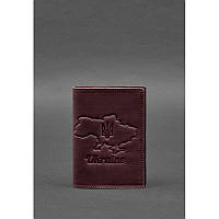 Кожаная обложка для паспорта с картой Украины бордовый Crazy Horse
