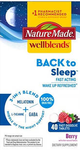 Nature Made Wellblends Back to Sleep Melatonin (1mg) - L Theanine GABA Berry Мелатонін, 40 швидкорозчинних таблеток