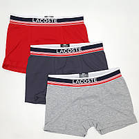 Набір чоловічих трусів у подарунок 3шт Lacoste Dark. Продаж чоловічої нижньої білизни боксери в коробці Лакосте Дарк комплект, фото 5