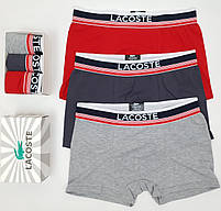 Набір чоловічих трусів у подарунок 3шт Lacoste Dark. Продаж чоловічої нижньої білизни боксери в коробці Лакосте Дарк комплект, фото 6