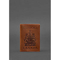 Кожаная обложка для паспорта с канадским гербом светло-коричневая Crazy Horse