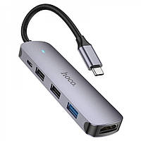 USB Hub Hoco HB27 Type-C multi-function converter(HDTV+USB3.0+USB2.0*2+PD) Цвет Металлически--серый от