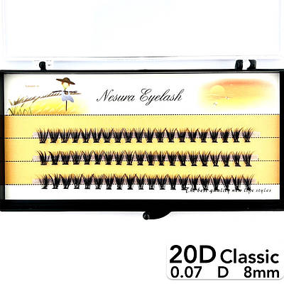 Накладні пучкові вії Nesura Eyelash Classic 20D, 0,07, D, 8 мм, 60 пучків Несура