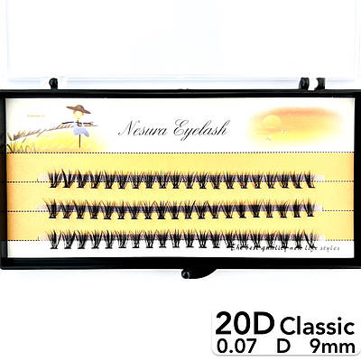 Накладні пучкові вії Nesura Eyelash Classic 20D, 0,07, D, 9 мм, 60 пучків Несура