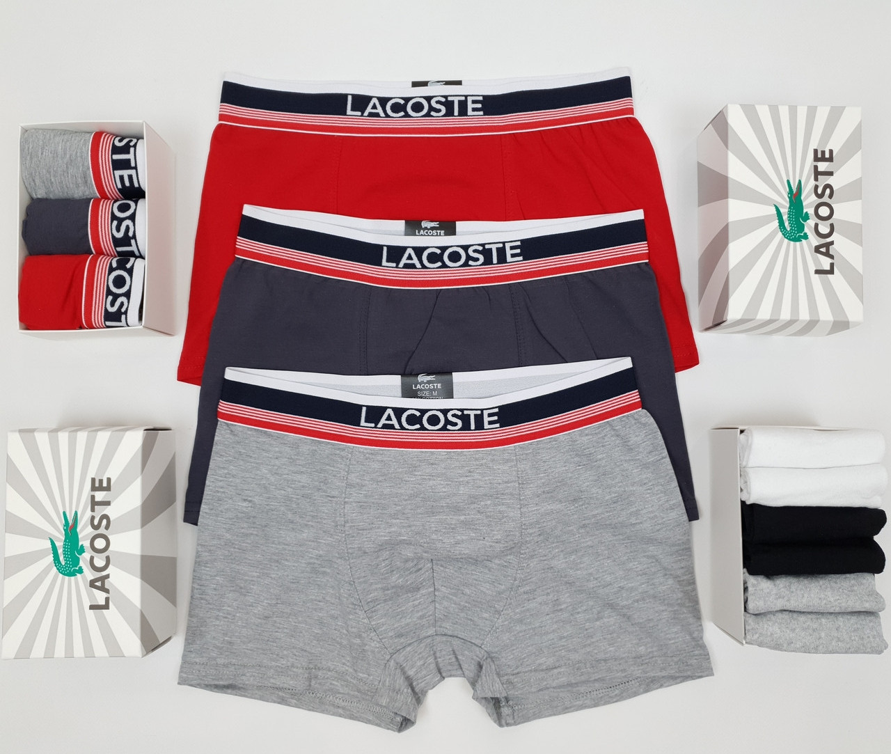 Труси боксери 3 шт. короткі шкарпетки 6 пар у коробці Tommy Hilfiger. Набір спідньої білизни чоловічого Томмі Хілфігер