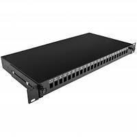 Патч-панель фіксована 24 порти SC-Simpl.-LC-Dupl., пуста, каб.вводи для 4xPG13.5+відгиб, 1U, чорна