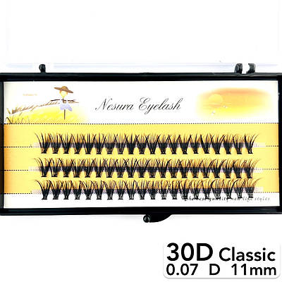 Накладні пучкові вії Nesura Eyelash Classic 30D, 0,07, D, 11 мм, 60 пучків Несура