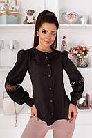 Женская блуза с рукавами с кружевом размер черного цвета р.60/62 439514