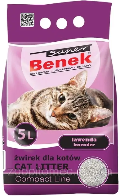 Бентонітовий наповнювач стандартний Супер Бінек (Benek) 5 л 4 кг з ароматом лаванди, фото 1