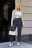 Женские стильные модные базовые вельветовые штаны в стиле мом (большие размеры) Серый, 50/52