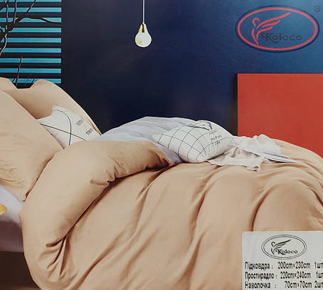 Постільна білизна двокольорова Koloco Satin Євро - бежевий з сірим, фото 1