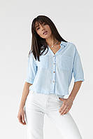 Женская однотонная рубашка в стиле кэжуал - голубой цвет, 36р (есть размеры)
