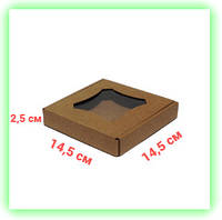 Коробка крафт для пряников 145х145х25 с окном