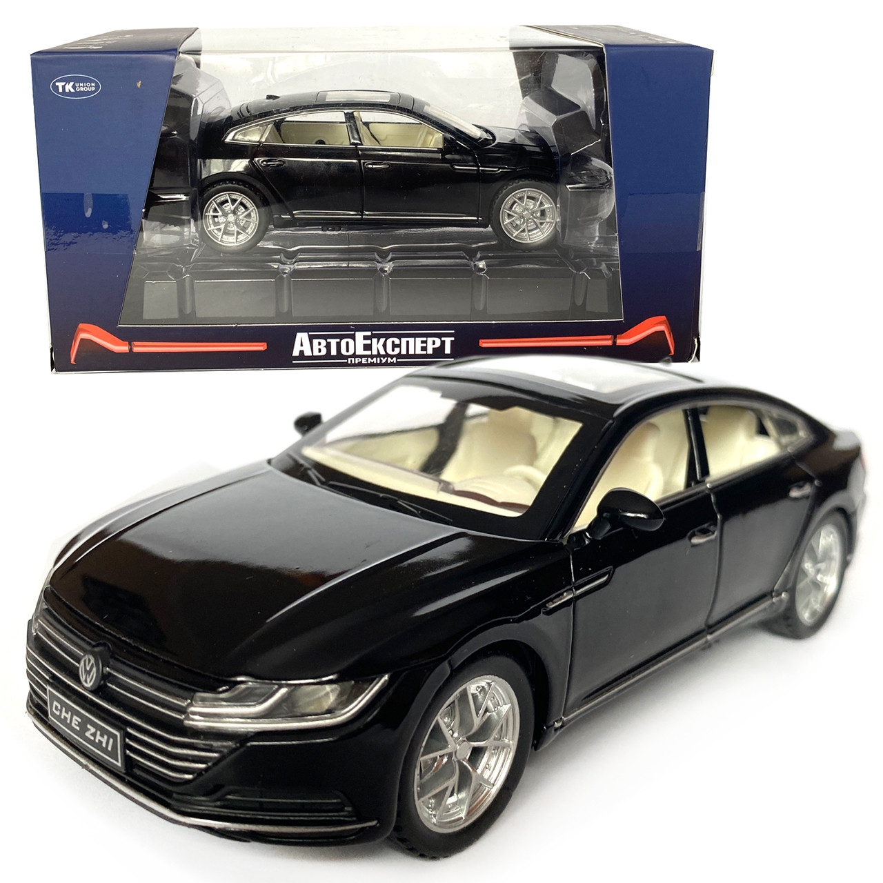 Іграшкова машинка металева Volkswagen Passat CC, Фольксваген пасат, чорна, Автоексперт, 1:32, звук,світло,інерція,рухомі елементи,