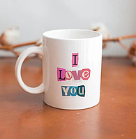 Чашка из керамики белая с прикольной надписью I Love You 330 мл, подарочная чашка для напитков BG