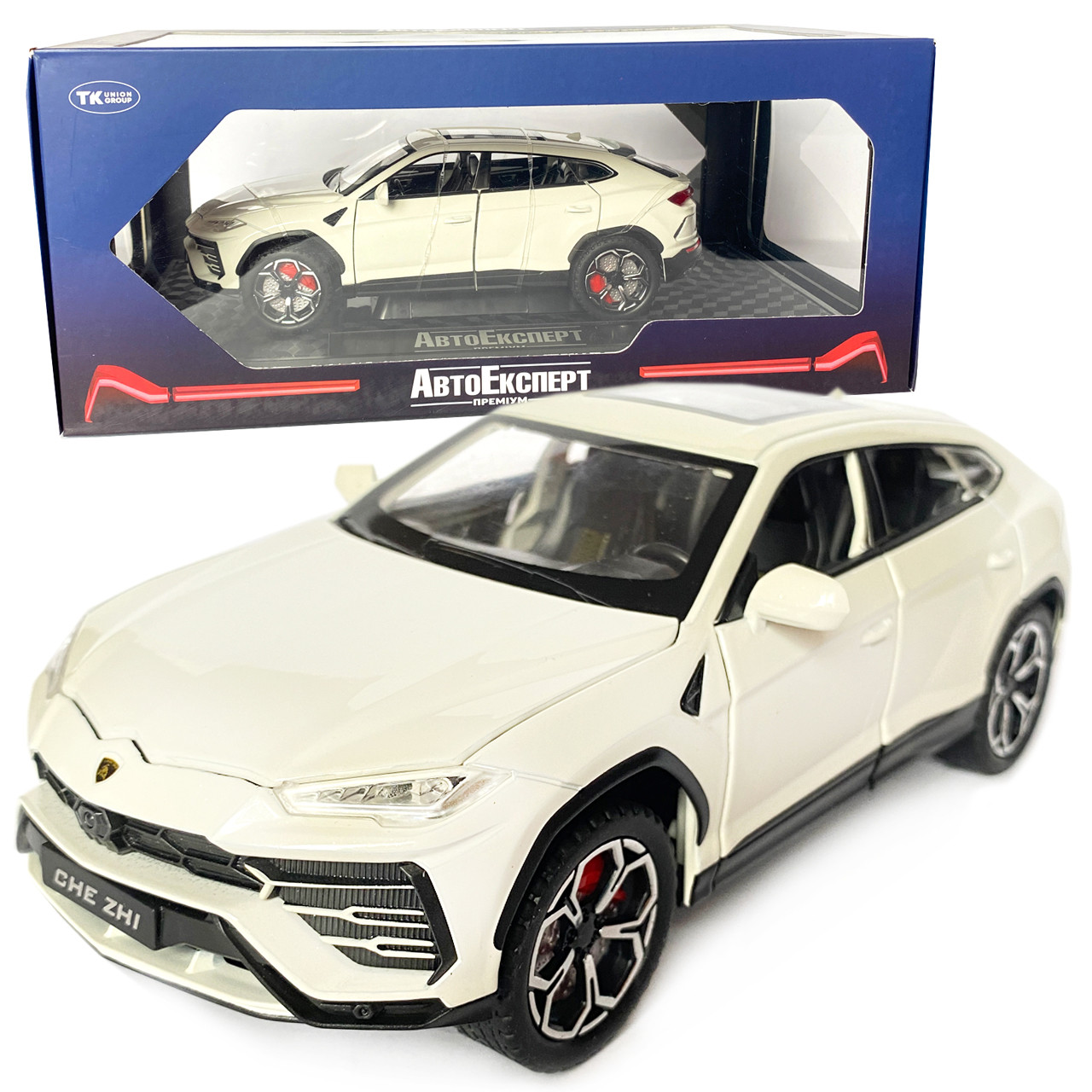 Машинка металева Lamborghini Urus, Ламборгіні Урус, Автоексперт, біла, 1:24,метал, звук,світло,інерція,рухомі елементи, 21*6*8см, фото 1