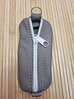 Шкіряний футляр для ключів 12×5 см, ключниця з натуральної шкіри застібка блискавка Сірий