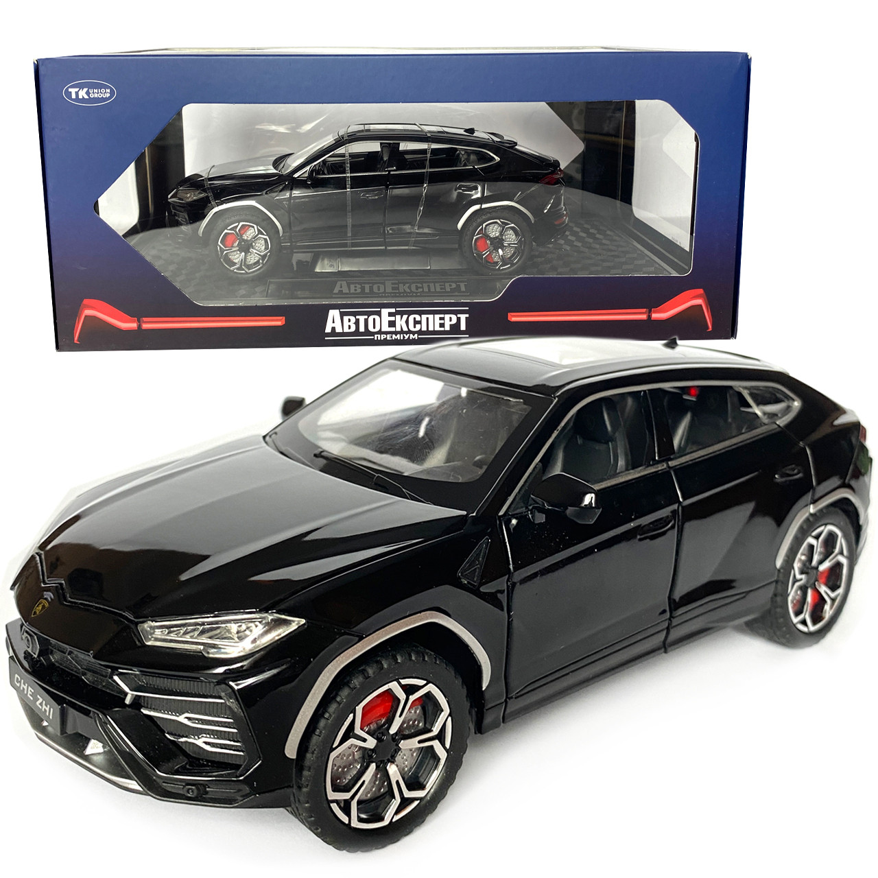 Машинка металева Lamborghini Urus, Ламборгіні Урус, Автоексперт, чорна, 1:24,метал, звук,світло,інерція,рухомі елементи, 21*6*8см, фото 1