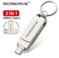 USB Флешка 2в1 MicroDrive 64GB Type-C USB 3.0 для телефону комп'ютера MicroDrive Silver