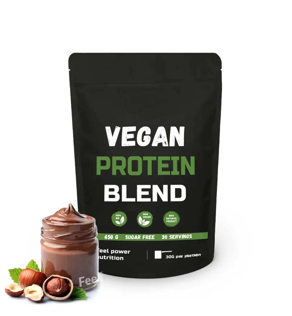 Веганська протеїнова суміш без глютену і лактози «Лісовий горіх у шоколаді», 450 г, Feel Power