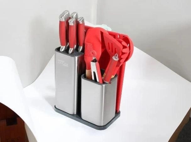 Набор кухонной утвари и ножей на подставке Zepline ZP-047 17 предметов Красный - фото 4 - id-p1921160743