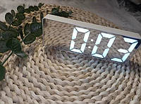 Настільний годинник електронний, LED-дисплей, будильник, термометр (SZ-810) білі дзеркальні