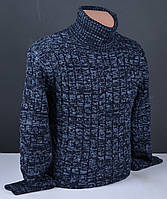 Мужской теплый свитер под горло большого размера тёмно-синий Турция 7159 Б