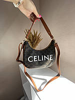Сумка женская коричневая Celine Ava Bag In Triomphe Canvas and Calfskin Tan Селин багет Люкс