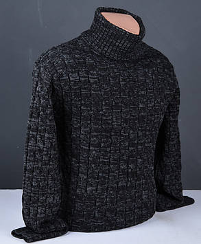 Чоловічий теплий светр під горло великого розміру чорний Туреччина 7161 Б