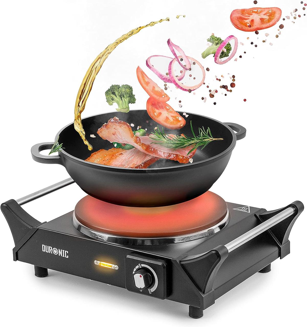 Duronic Hot Plate HP1 BK Black Steel Електрична одинарна плита з ручками, настільна для приготування їжі 1500 Вт, 1 чавунна перено