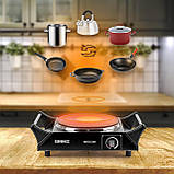 Duronic Hot Plate HP1 BK Black Steel Електрична одинарна плита з ручками, настільна для приготування їжі 1500 Вт, 1 чавунна перено, фото 5