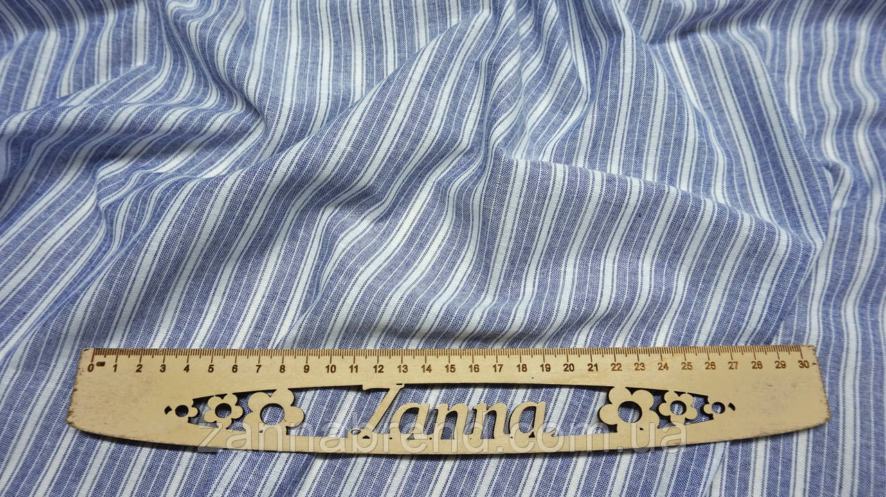 Ніжна тканина льон (імітація льону) колір джинсовий та білий у смужку, фото 1