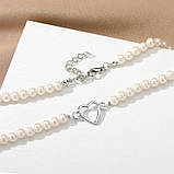Чокер перли серце перлове намисто срібне сердечко, фото 3
